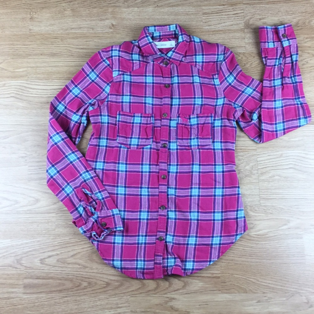 Abercrombie Girls Pink Plaid Button Up